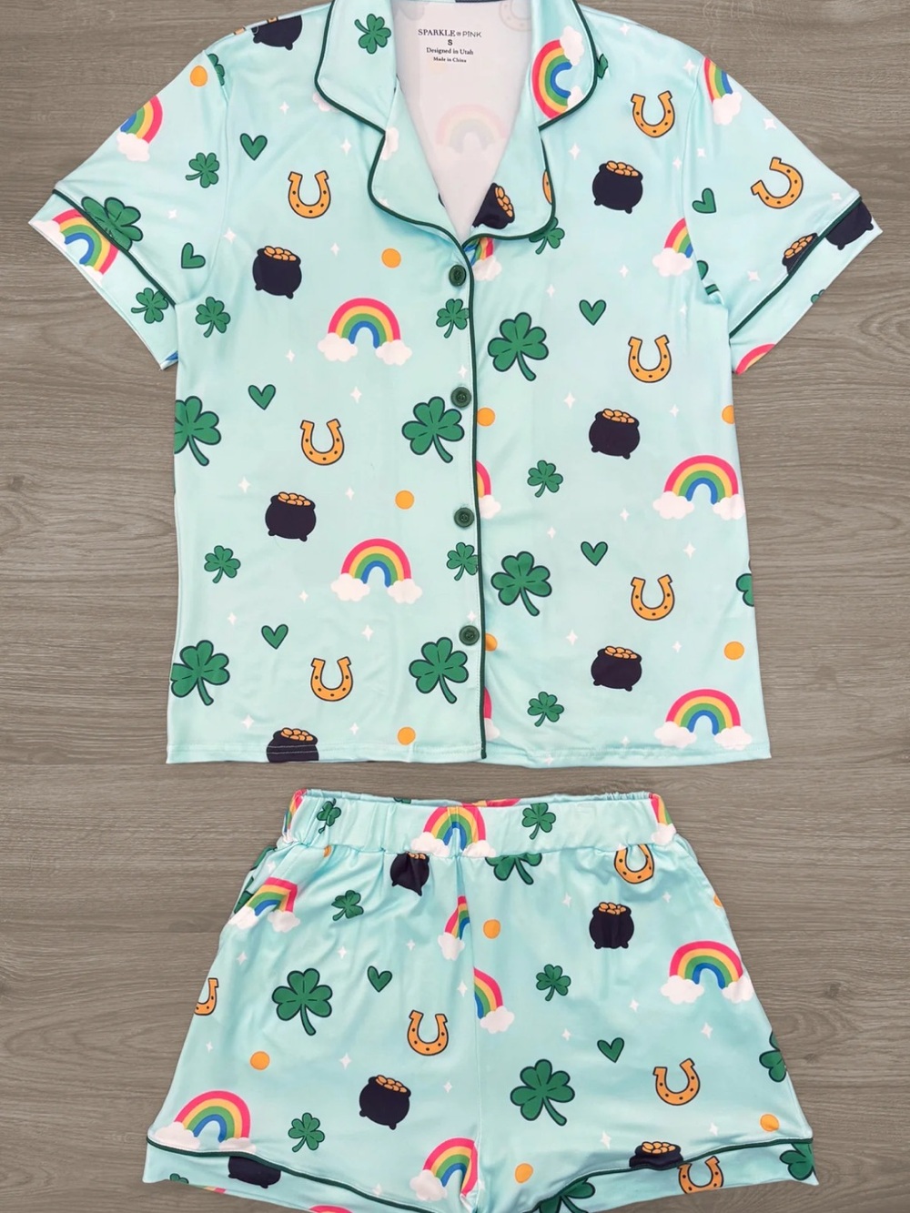 NWOT Women’s Mint Green St. Patrick's Day Pajama Shorts/Short Sleeve Set